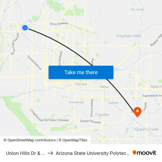 Union Hills Dr & 67th Av to Arizona State University Polytechnic campus map