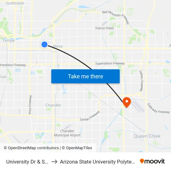University Dr & Standage to Arizona State University Polytechnic campus map