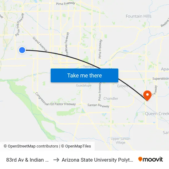 83rd Av & Indian School Rd to Arizona State University Polytechnic campus map