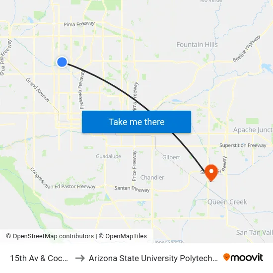 15th Av & Cochise Dr to Arizona State University Polytechnic campus map