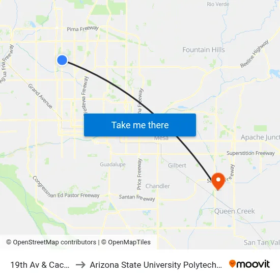 19th Av & Cactus Rd to Arizona State University Polytechnic campus map