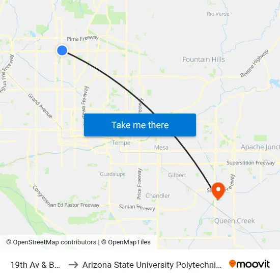 19th Av & Bell Rd to Arizona State University Polytechnic campus map