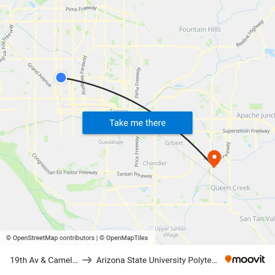 19th Av & Camelback Rd to Arizona State University Polytechnic campus map
