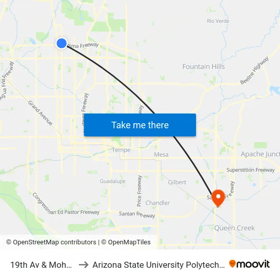 19th Av & Mohawk Ln to Arizona State University Polytechnic campus map