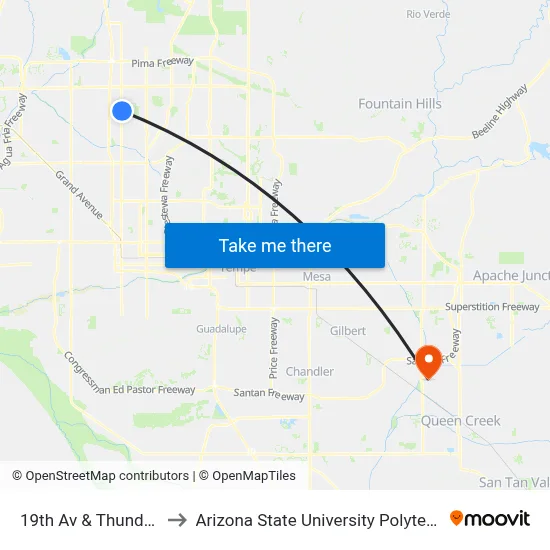 19th Av & Thunderbird Rd to Arizona State University Polytechnic campus map