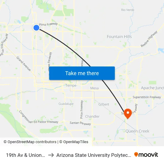 19th Av & Union Hills Dr to Arizona State University Polytechnic campus map