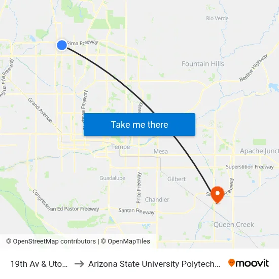 19th Av & Utopia Rd to Arizona State University Polytechnic campus map