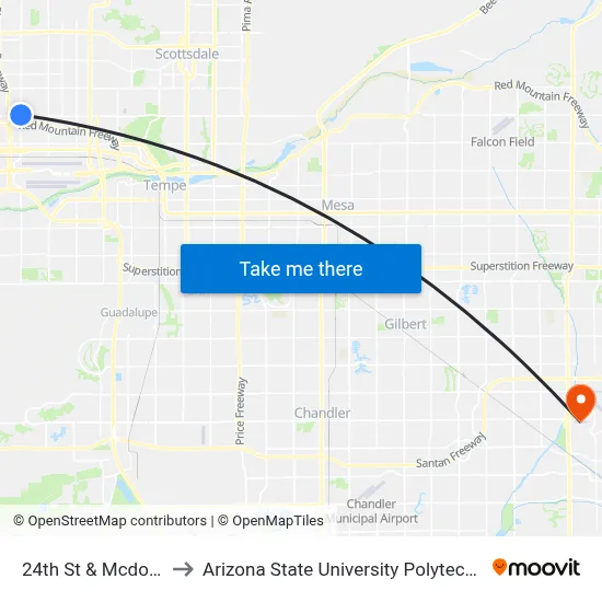24th St & Mcdowell Rd to Arizona State University Polytechnic campus map