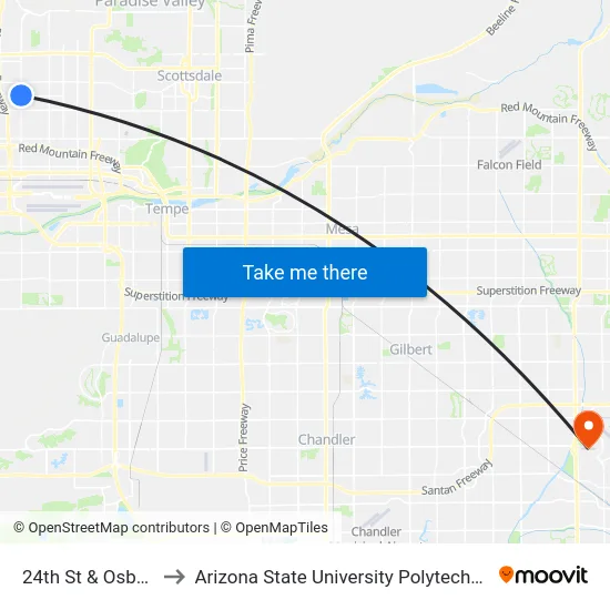 24th St & Osborn Rd to Arizona State University Polytechnic campus map