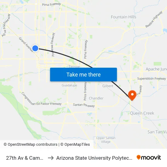 27th Av & Campbell Av to Arizona State University Polytechnic campus map