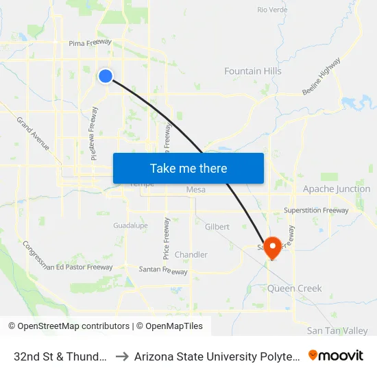 32nd St & Thunderbird Rd to Arizona State University Polytechnic campus map