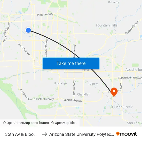 35th Av & Bloomfield Rd to Arizona State University Polytechnic campus map