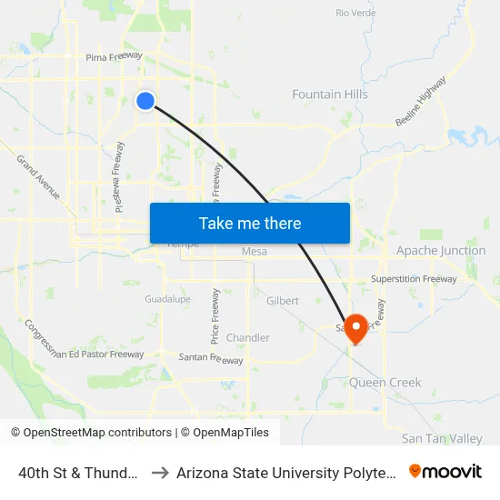 40th St & Thunderbird Rd to Arizona State University Polytechnic campus map