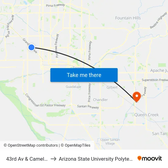 43rd Av & Camelback Rd to Arizona State University Polytechnic campus map