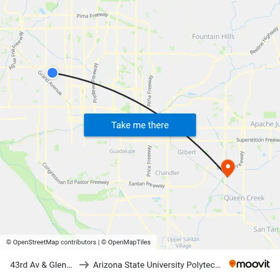 43rd Av & Glendale Av to Arizona State University Polytechnic campus map