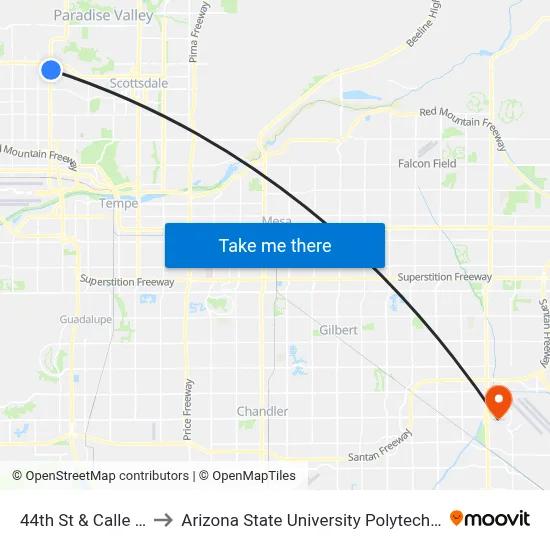 44th St & Calle Alegre to Arizona State University Polytechnic campus map