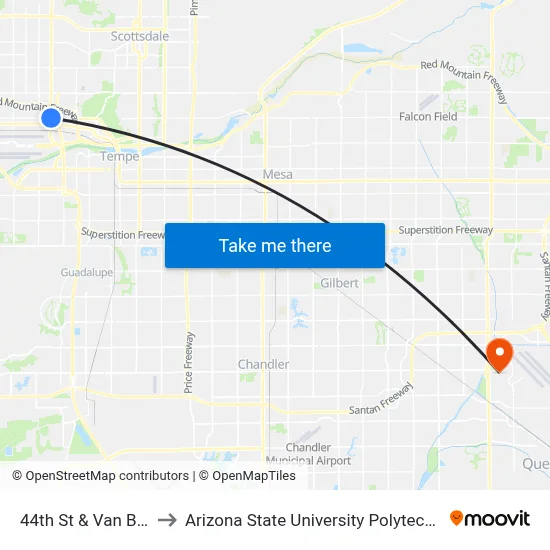 44th St & Van Buren St to Arizona State University Polytechnic campus map