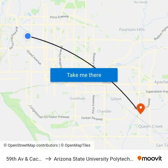 59th Av & Cactus Rd to Arizona State University Polytechnic campus map