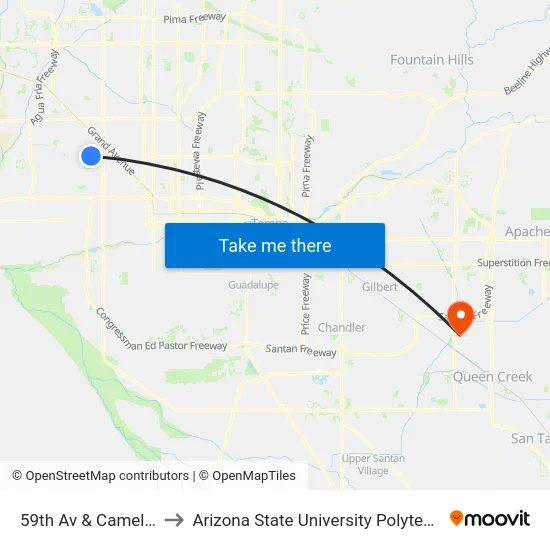 59th Av & Camelback Rd to Arizona State University Polytechnic campus map