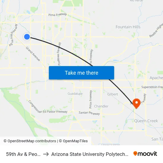 59th Av & Peoria Av to Arizona State University Polytechnic campus map