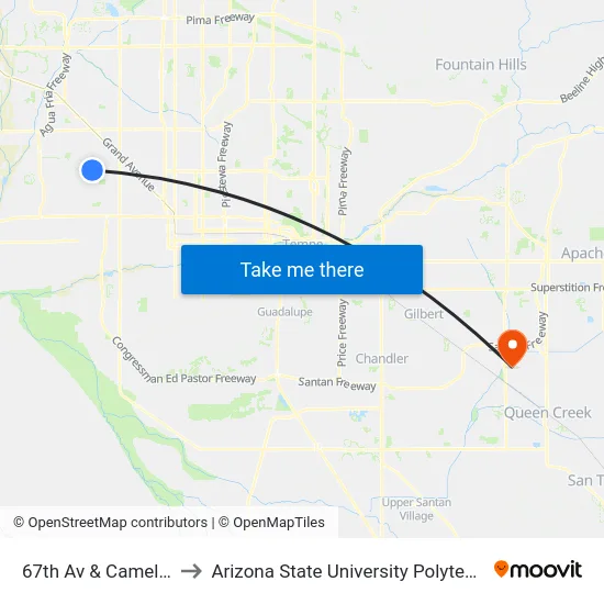 67th Av & Camelback Rd to Arizona State University Polytechnic campus map