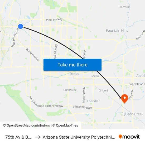 75th Av & Bell Rd to Arizona State University Polytechnic campus map