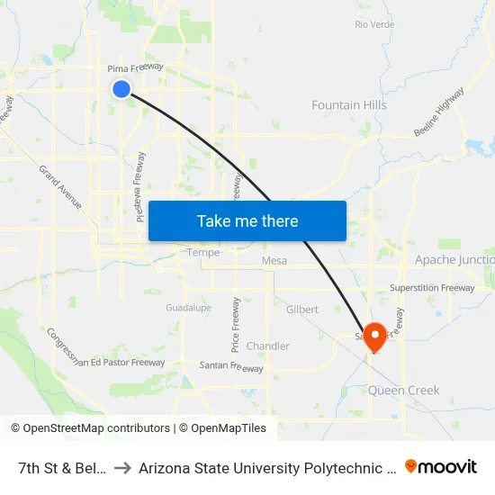 7th St & Bell Rd to Arizona State University Polytechnic campus map