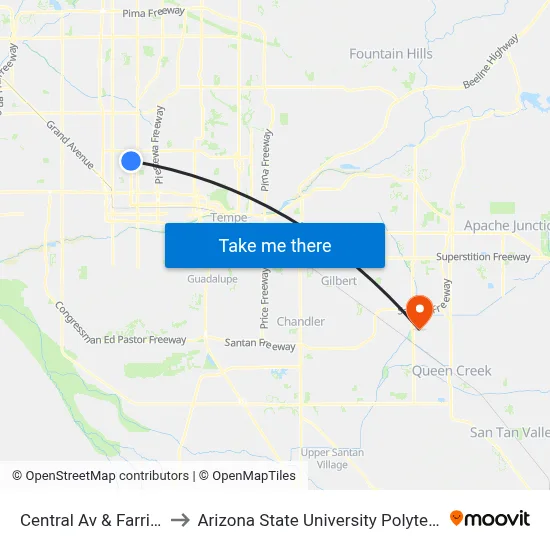Central Av & Farrington Ln to Arizona State University Polytechnic campus map