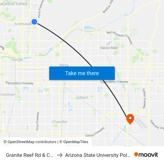 Granite Reef Rd & Camelback Rd to Arizona State University Polytechnic campus map