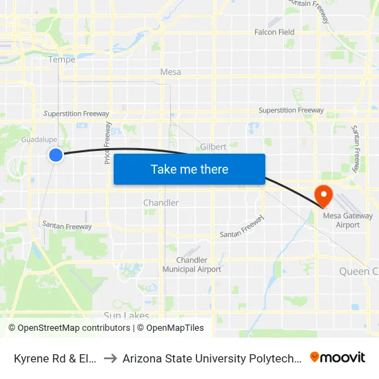 Kyrene Rd & Elliot Rd to Arizona State University Polytechnic campus map