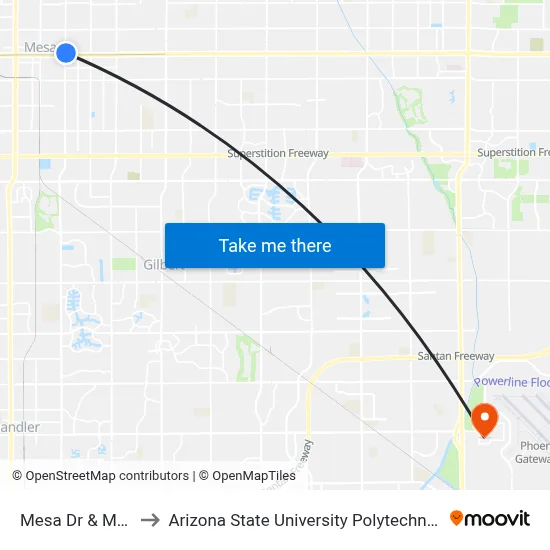 Mesa Dr & Main St to Arizona State University Polytechnic campus map