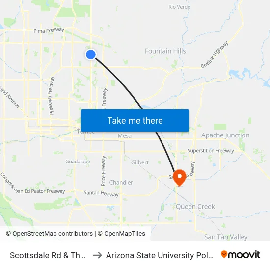 Scottsdale Rd & Thunderbird Rd to Arizona State University Polytechnic campus map