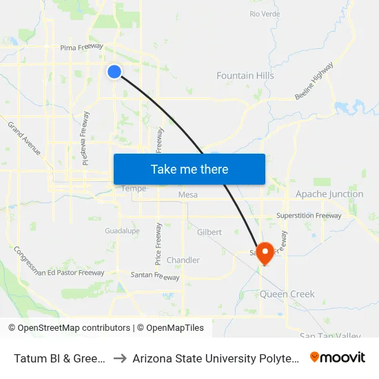 Tatum Bl & Greenway Rd to Arizona State University Polytechnic campus map