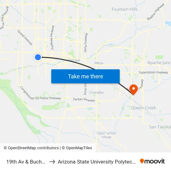 19th Av & Buchanan St to Arizona State University Polytechnic campus map