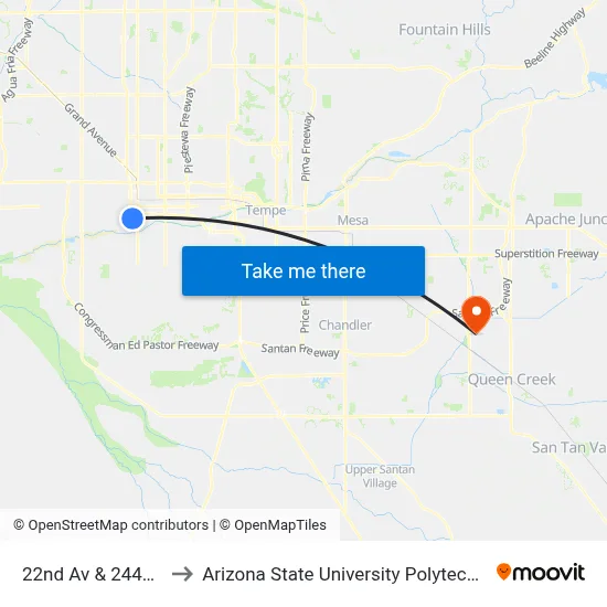 22nd Av & 2441 South to Arizona State University Polytechnic campus map