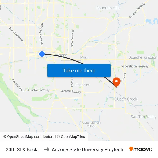 24th St & Buckeye Rd to Arizona State University Polytechnic campus map