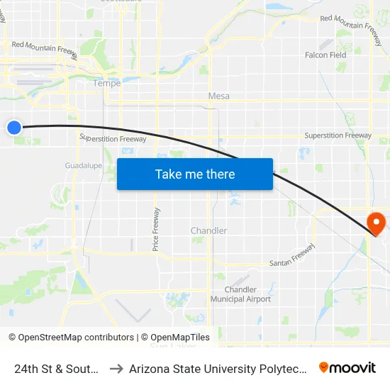 24th St & Southern Av to Arizona State University Polytechnic campus map