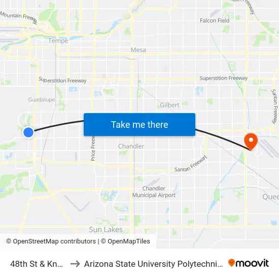 48th St & Knox Rd to Arizona State University Polytechnic campus map