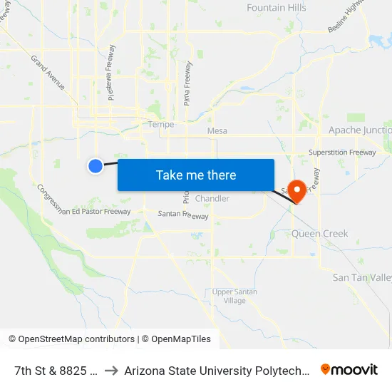 7th St & 8825 South to Arizona State University Polytechnic campus map