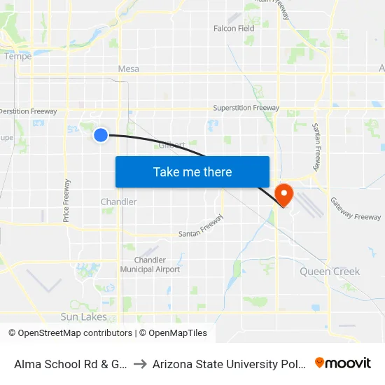 Alma School Rd & Guadalupe Rd to Arizona State University Polytechnic campus map