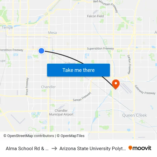 Alma School Rd & Isabella Av to Arizona State University Polytechnic campus map