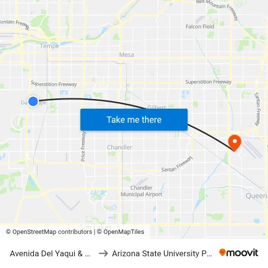 Avenida Del Yaqui & Calle Guadalupe to Arizona State University Polytechnic campus map