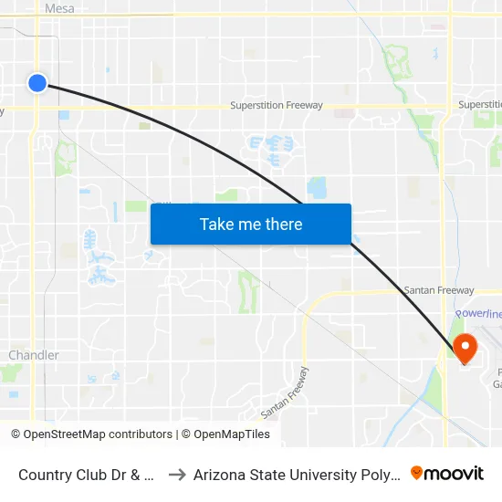 Country Club Dr & Southern Av to Arizona State University Polytechnic campus map