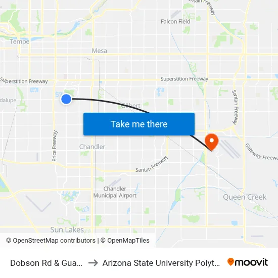 Dobson Rd & Guadalupe Rd to Arizona State University Polytechnic campus map