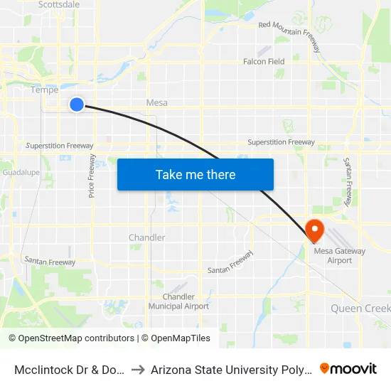 Mcclintock Dr & Don Carlos Av to Arizona State University Polytechnic campus map
