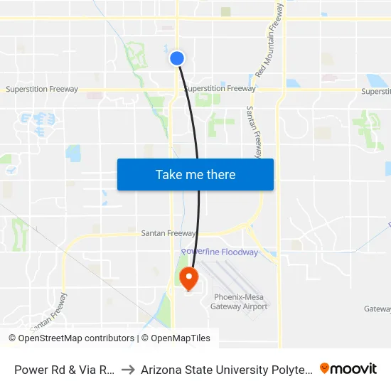 Power Rd & Via Rossmoor to Arizona State University Polytechnic campus map