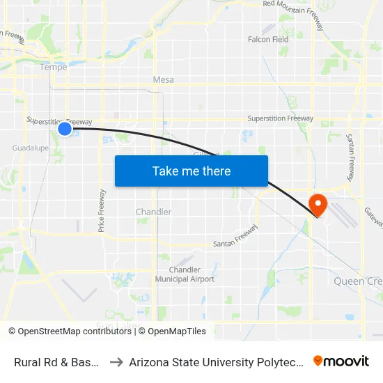 Rural Rd & Baseline Rd to Arizona State University Polytechnic campus map