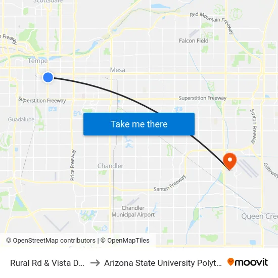 Rural Rd & Vista Del Cerro Dr to Arizona State University Polytechnic campus map