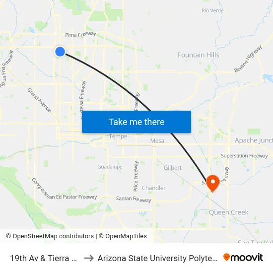19th Av & Tierra Buena Ln to Arizona State University Polytechnic campus map