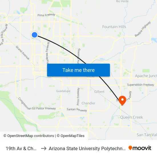 19th Av & Cholla St to Arizona State University Polytechnic campus map